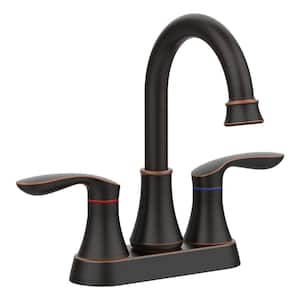 4 in. Centerset Double-Handle High Arc Bathroom Faucet with Drain Kit Included and Pop-up Drain in Oil Rubbed Bronze