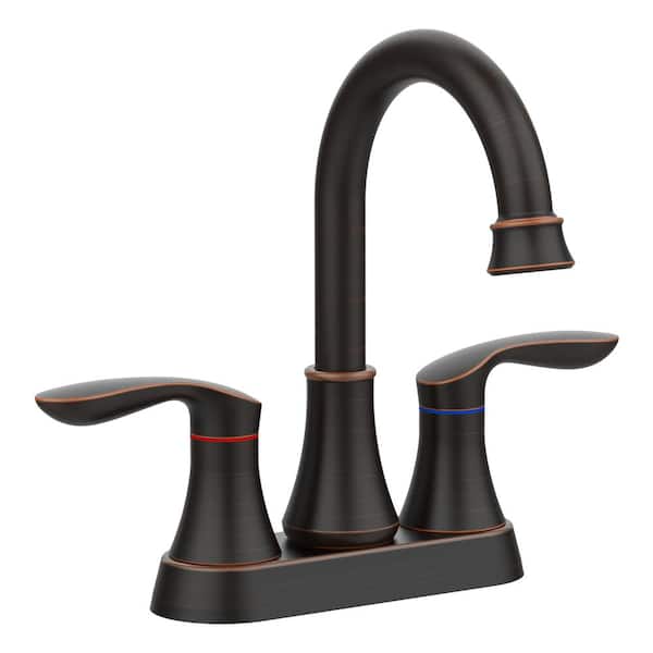 waterpar 4 in. Centerset Double-Handle High Arc Bathroom Faucet with Drain Kit Included and Pop-up Drain in Oil Rubbed Bronze