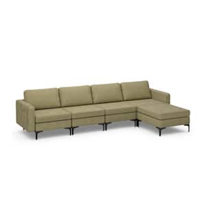 123 in. Width Modular Lint Fabric L-Shaped Sectional Sofa with Reversible Chaise and 2-USB Ports Green