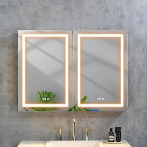 Unbranded 48 in. W x 30 in. H Rectangular Black Aluminum Medicine Cabinets with Mirror, LED Lighted Bathroom Mirror Cabinet