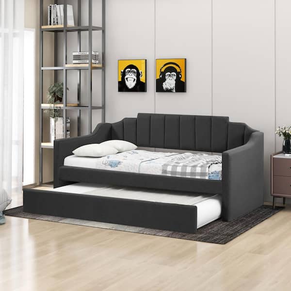 Angel Sar Angel Gray Upholstered Twin Daybed with Trundle
