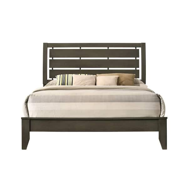 Acme Furniture Chelsie Gray Fabric and Black Queen Platform Bed