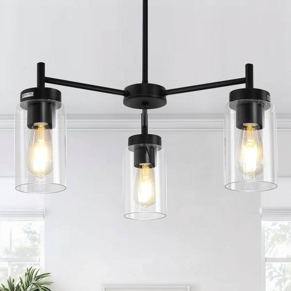 Emeritpro 3-Light Matte Black Candelabra Chandelier with Clear