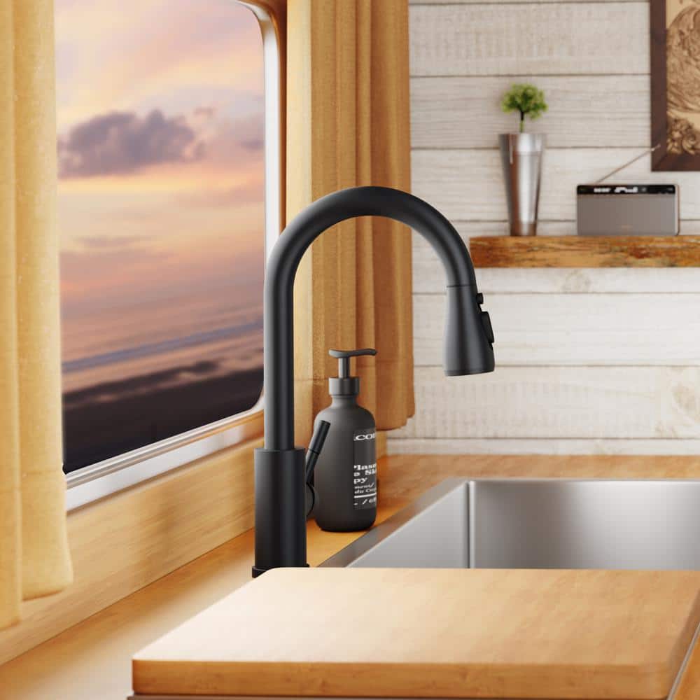 Matte Black Stainless Steel Pull-Down Kitchen Faucet