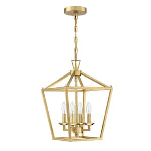 12 in. 4-Light Wide Vintage Gold Lantern Chandelier
