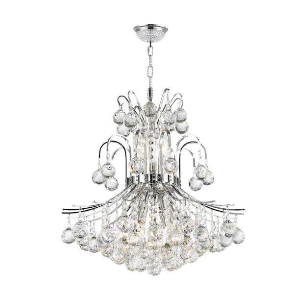 Worldwide Lighting Empire Collection 9-Light Polished Chrome and Clear Crystal Chandelier