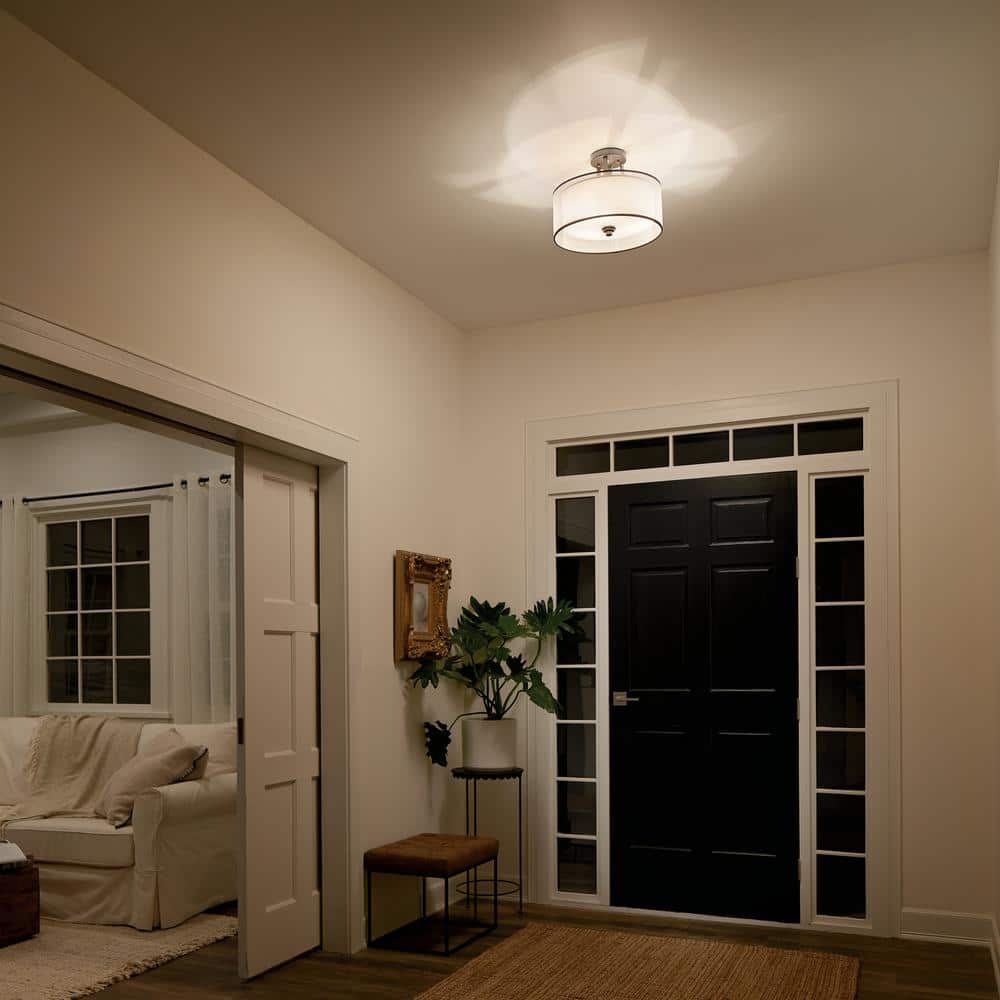 Lacey 15" Bronze and White Drum Semi-Flush Mount Light