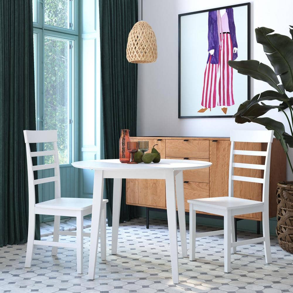 White 3-Piece Drop Leaf Dining Set with Chairs