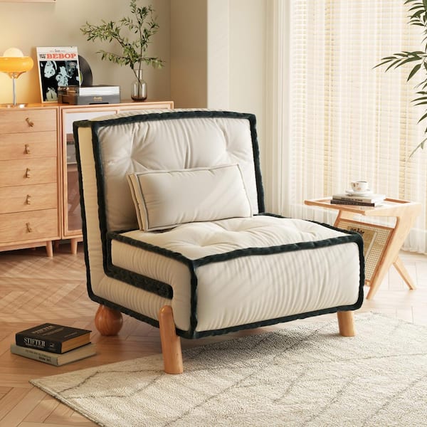 JASIWAY 29.5 in. W Modern Armless Technological Velvet Twin Sleeper Size Sofa in White