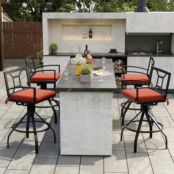 Swivel Aluminum Outdoor Bar Stool with Red Sunbrella Cushion (4-Pack)