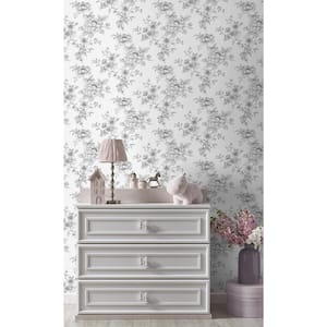 Grey Sketched Floral Vinyl Peel and Stick Wallpaper Roll (Covers 40.5 sq. ft.)
