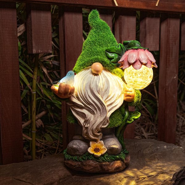 MUMTOP 11.22 in. Resin Gnome Statue Solar Light Garden Decoration