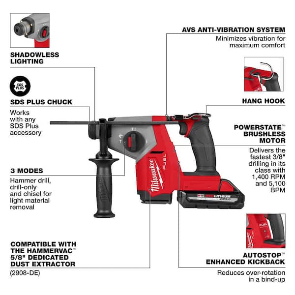 Milwaukee M18 FUEL 18V Lithium-Ion Brushless Cordless 5/8 in. SDS