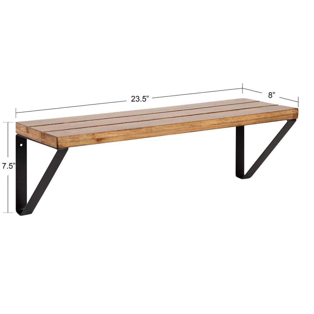 Rustic Brown and Black Wood Floating Wall Shelf