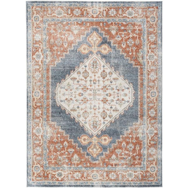 Nourison Astra Machine Washable Denim Multicolor 8 ft. x 10 ft. Distressed Traditional Area Rug