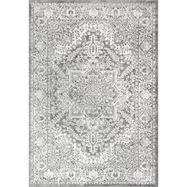 Modern Persian Vintage Medallion Light Gray 4 ft. x 6 ft. Area Rug