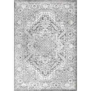 Modern Persian Vintage Medallion Light Gray 5 ft. x 8 ft. Area Rug