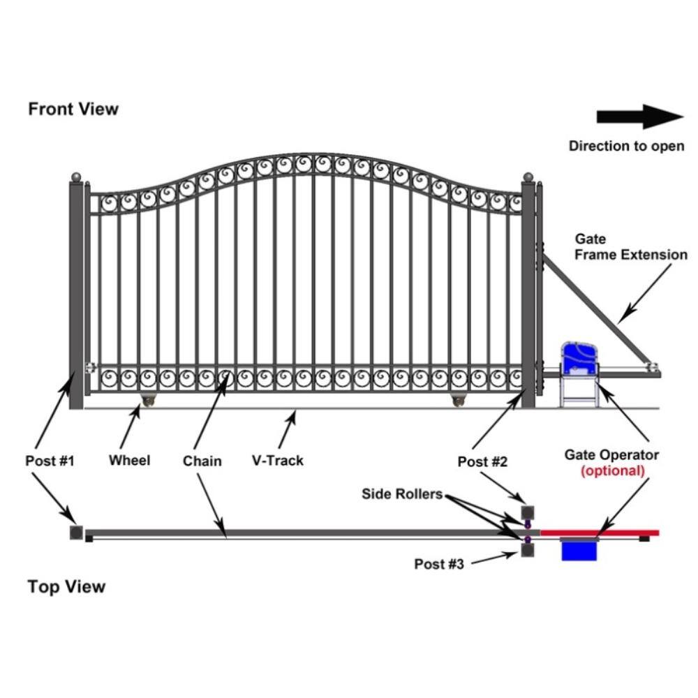 London Style 12' Black Steel Sliding Driveway Gate with Opener