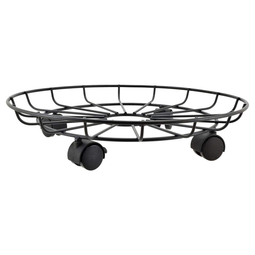 16-Inch Black Metal Heavy-Duty Plant Caddy with Wheels
