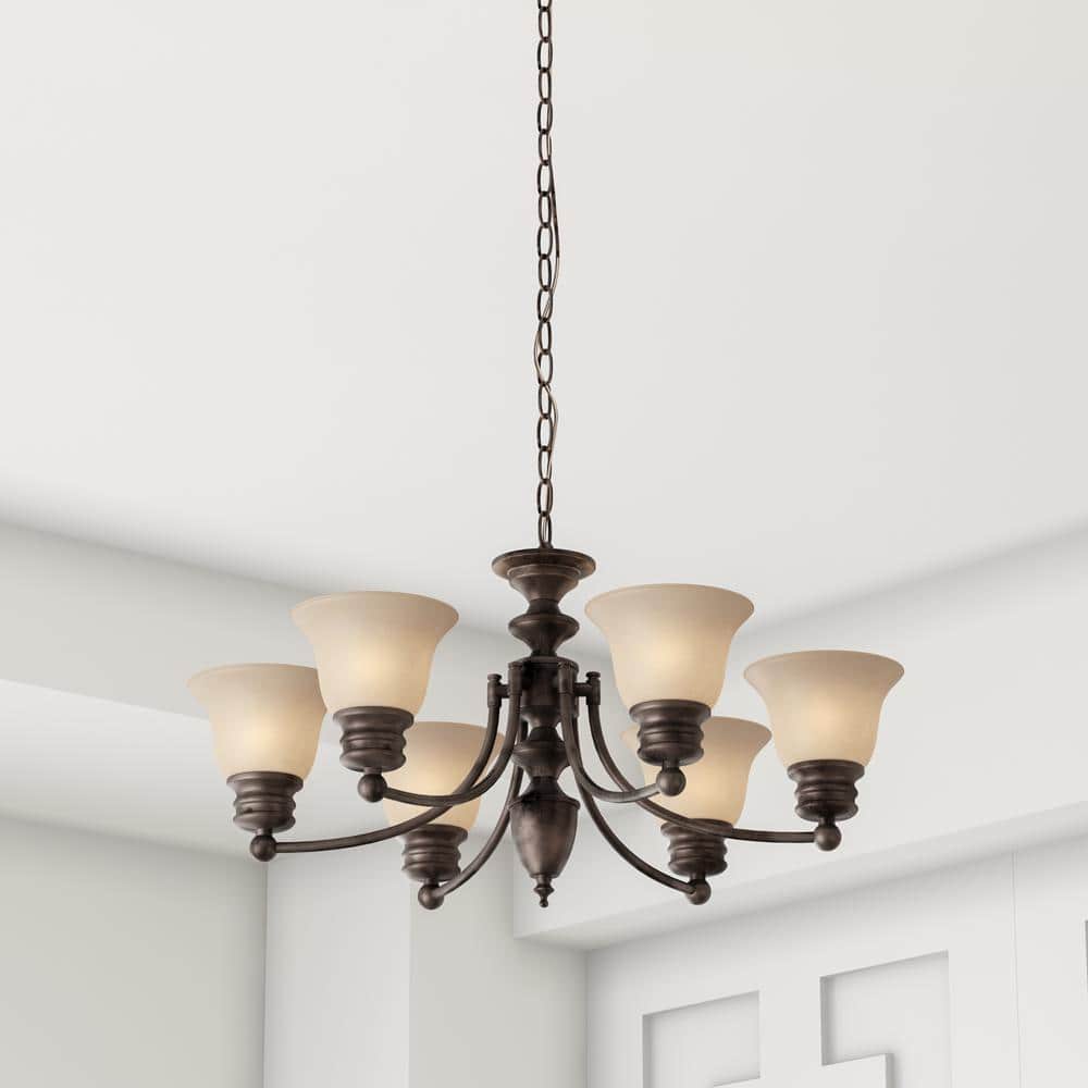 Mahogany Bronze 26" Six-Light Chandelier with Champagne Glass Shades