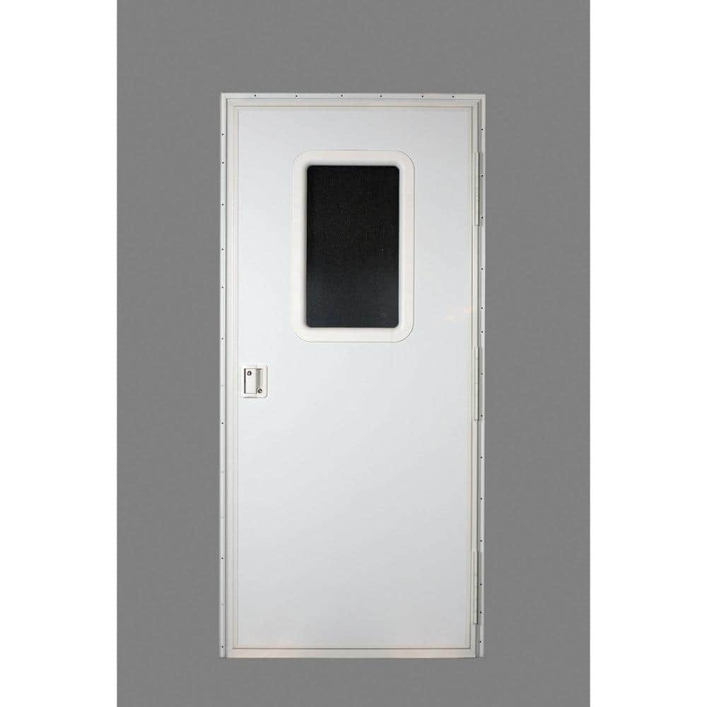 Polar White Aluminum RV Entry Door with Obscure Window