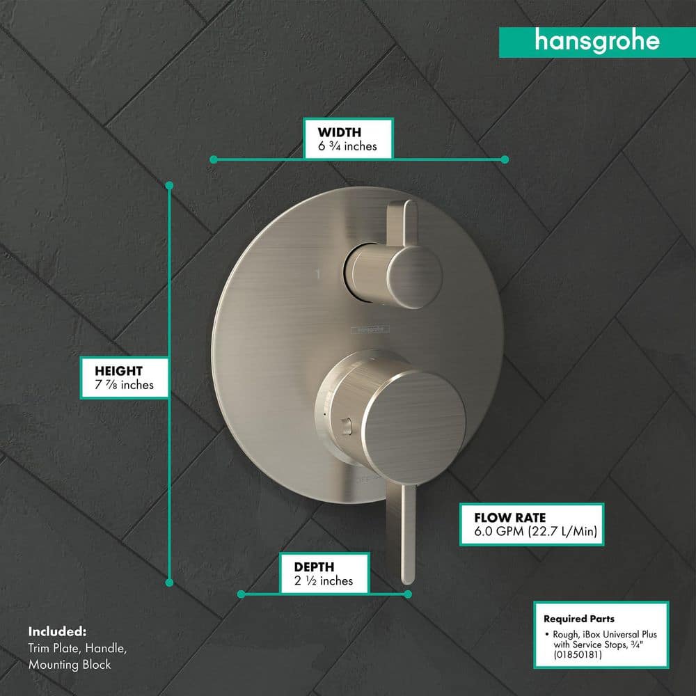 Ecostat Modern Brushed Nickel Thermostatic Shower Trim with Lever Handle