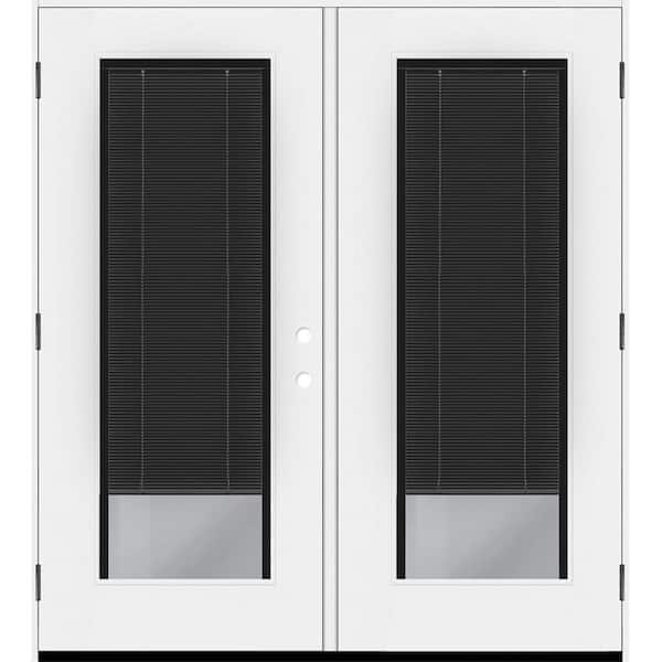 Steves & Sons Legacy 72 in. x 80 in. Full Lite Clear Glass Noir Miniblind Unfinsihed RHOS Fiberglass Retro Patio Door w/6"Jamb