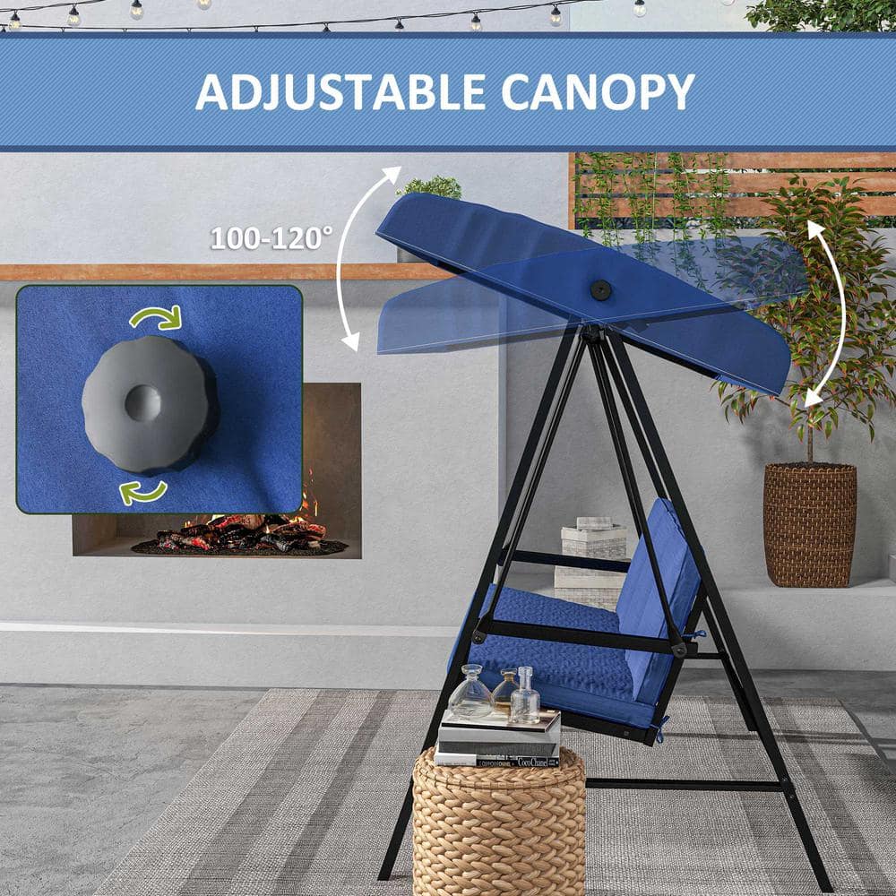 Blue Metal 3-Seat Outdoor Porch Swing with Canopy