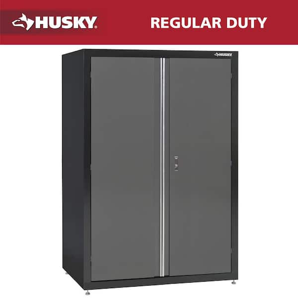 Regular Duty 46 in. W x 72 in. H x 24 in. D 4-Shelf 22-Gauge Steel Freestanding Garage Storage Cabinet in Black and Gray