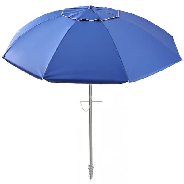 7 ft. Metal Tilt Beach Umbrella with Sand Anchor and Carry Bag in Dark Blue