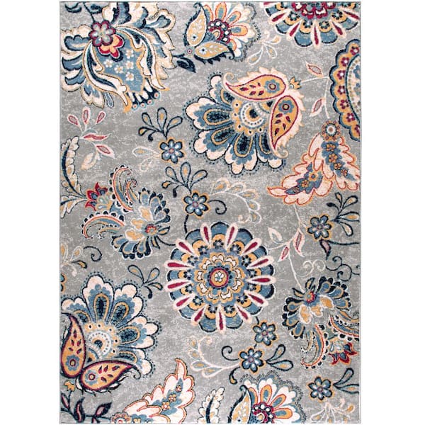 Home Dynamix Tremont Grey/Red 2 ft. x 3 ft. Floral Area Rug