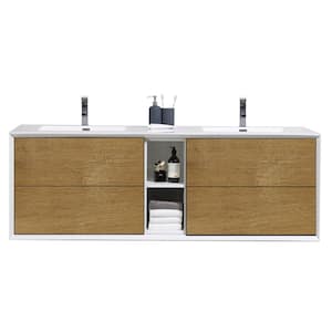 Vienna 75 in. W x 20.5 in. D x 22.5 in. H Floating Double Bathroom Vanity in Oak White with White Acrylic Top