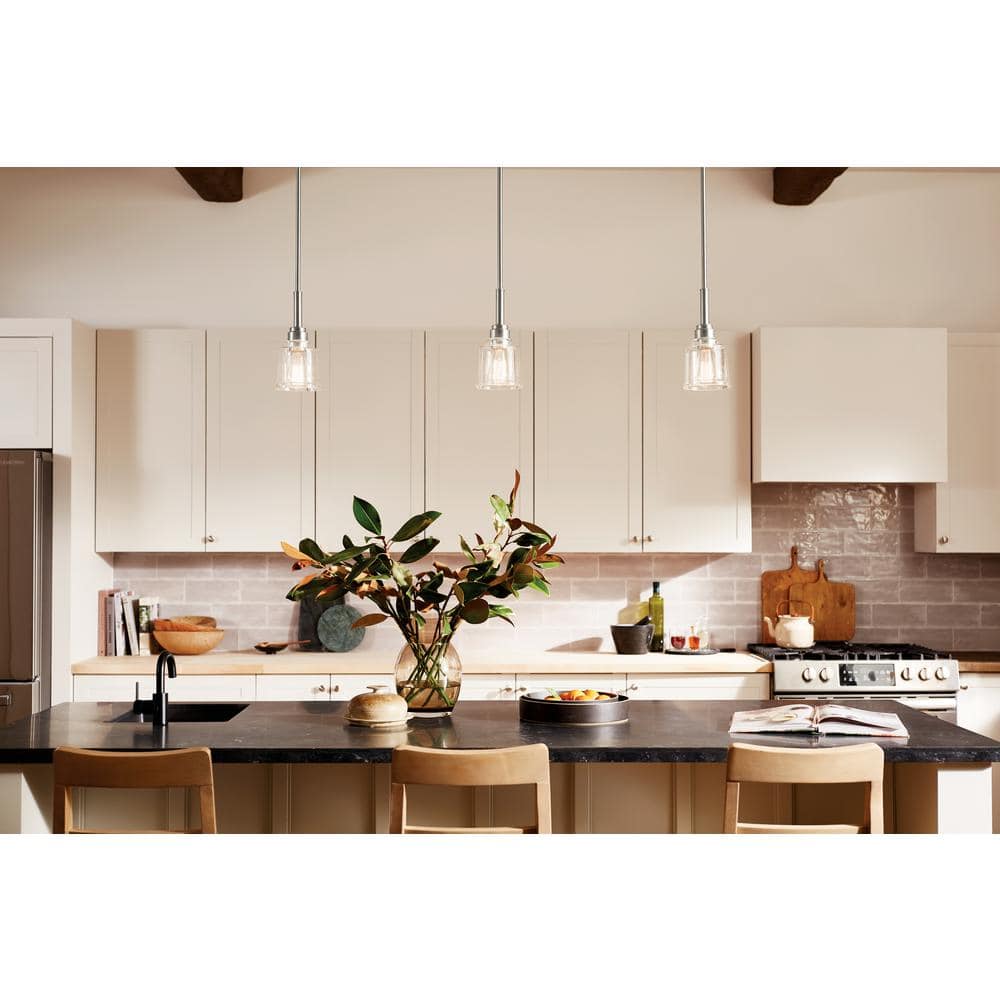 Transitional Farmhouse Mini Pendant in Textured Nickel with Clear Glass