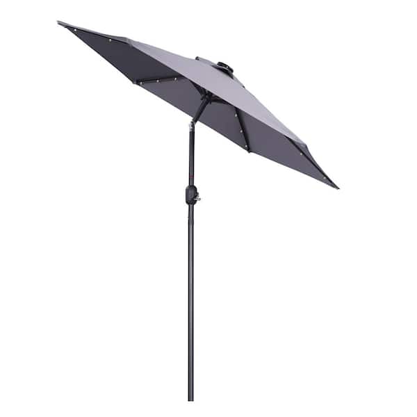 WELLFOR Large 9 ft. Market Solar Tilt Patio Umbrella in Gray with 32 LED Lights