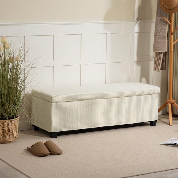 HOMCOM 47 Inches Storage Ottoman Bench, Foot Rest with Legs, Lid, End of Bed Bench,Corduroy Storage Chest for Living Room,Beige