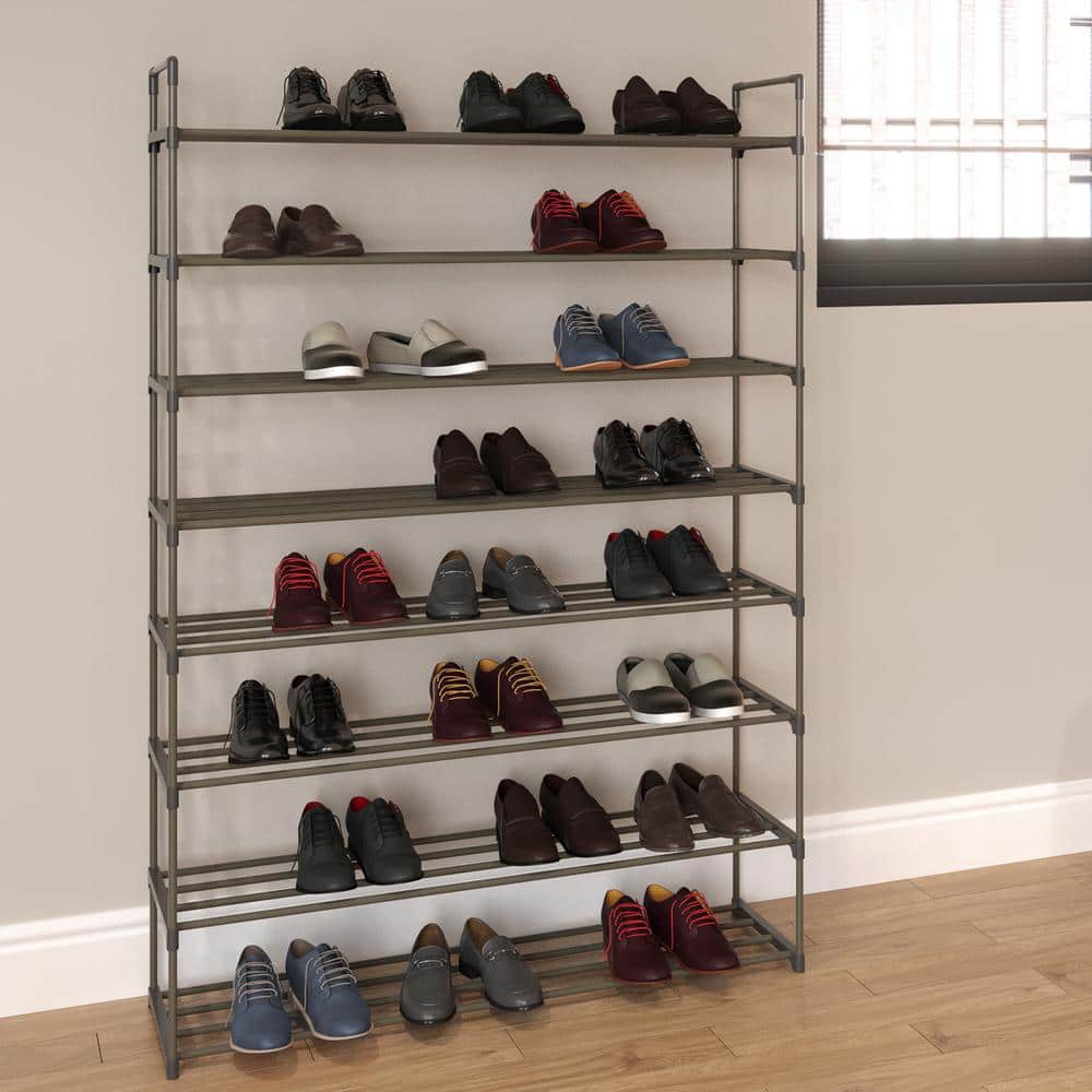Gray 8-Tier Stackable Plastic Shoe Rack