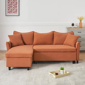 79.9 in. Orange Comfort Fabric Full Size Adjustable L-Shaped Sofa Bed