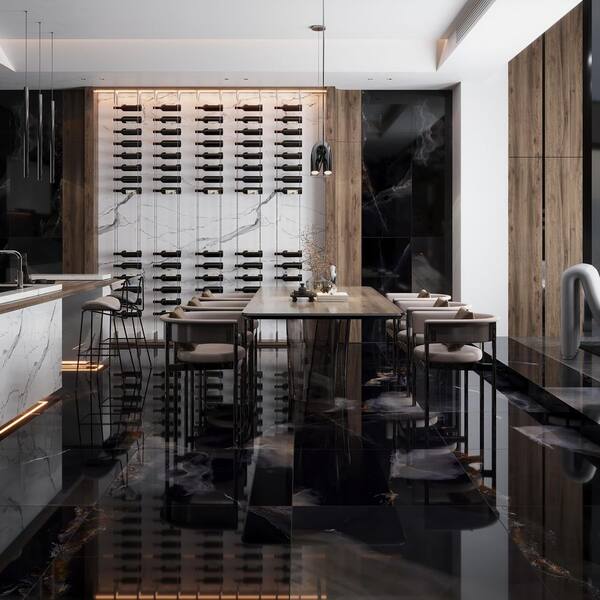 Splendor Black 24 in. x 48 in. Lappato Porcelain Rectangular Wall and Floor Tile (15.5 sq. ft./case) (2-pack)