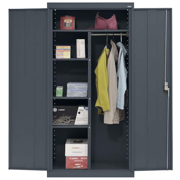 Elite Series 36 in. W x 72 in. H x 24 in. D 22-Gauge 6-Shelf Steel Freestanding Combination Storage Cabinet in Charcoal