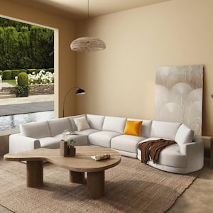 Laguna 166 in. 4-Piece Polyester Sectional Sofa in Wheat Cream Beige Right-Arm Facing Tweed Modern Modular Chaise