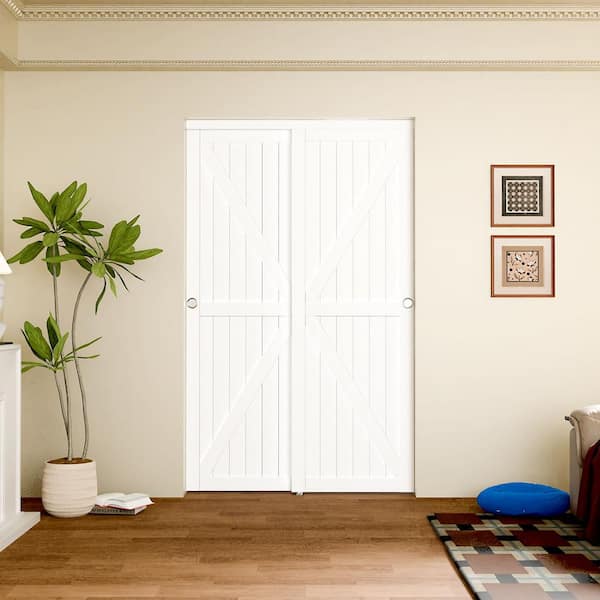 TENONER 48 in. x 80 in. MDF K Shape Sliding Door with Hardware Track Kit and Floor Guide and Handle Pre-Drilled Need to Assemble