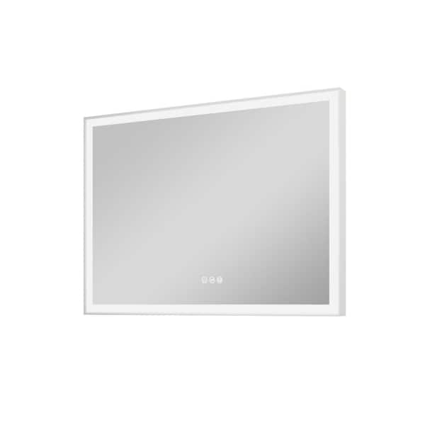 FORCLOVER 48 in. W x 36 in. H Rectangular Framed Anti-Fog Dimmable Wall Mounted LED Bathroom Vanity Mirror in White