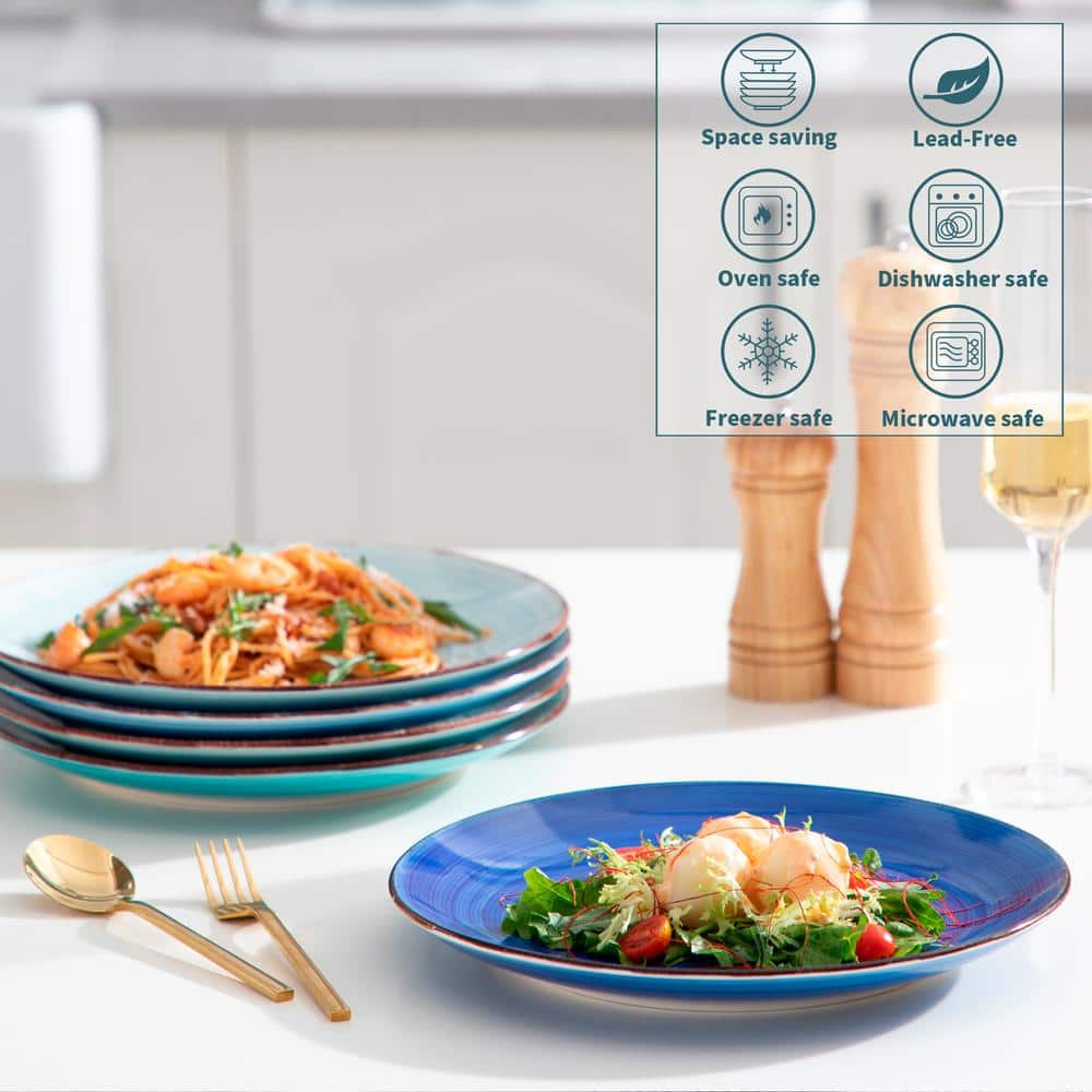 Handcrafted Blue and Teal Ceramic Dinner Plate Set, 6 Pieces