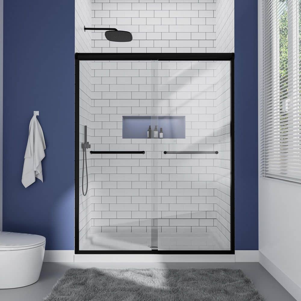 48 in. W x 72 in. H Double Sliding Framed Shower Door in Matte Black with 1/4 in. Clear Glass price history on PriceWatchPro