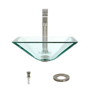 Glass Vessel Sink in Crystal with 721 Faucet and Pop-Up Drain in Brushed Nickel