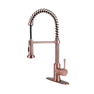 Single-Handle 1 or 3 Hole Residential Pull-Down Sprayer Kitchen Faucet with 2-Spray Heads in Antique Copper