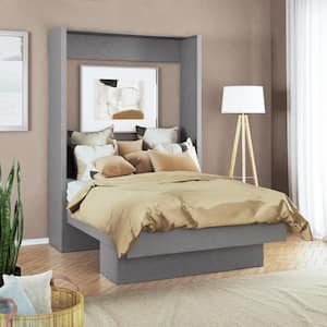 Easy-Lift Gray Wood Frame Full Murphy Bed with Shelf