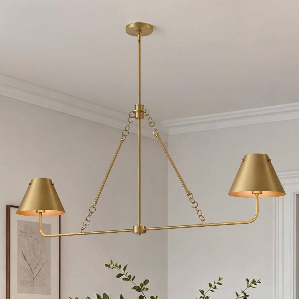 54 in. 2-Light Antique Brass Metal Industrial Cone Linear Chandelier for Kitchen Island price history on PriceWatchPro