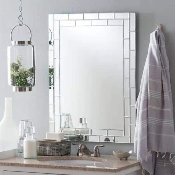Grand Street Frameless Rectangular Silver Bathroom Mirror