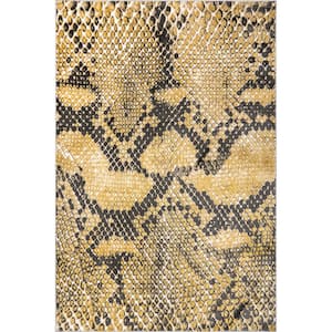 Alexandrine Modern Snake Print Area Rug Beige 8' ft. x 10' ft. Area Rug